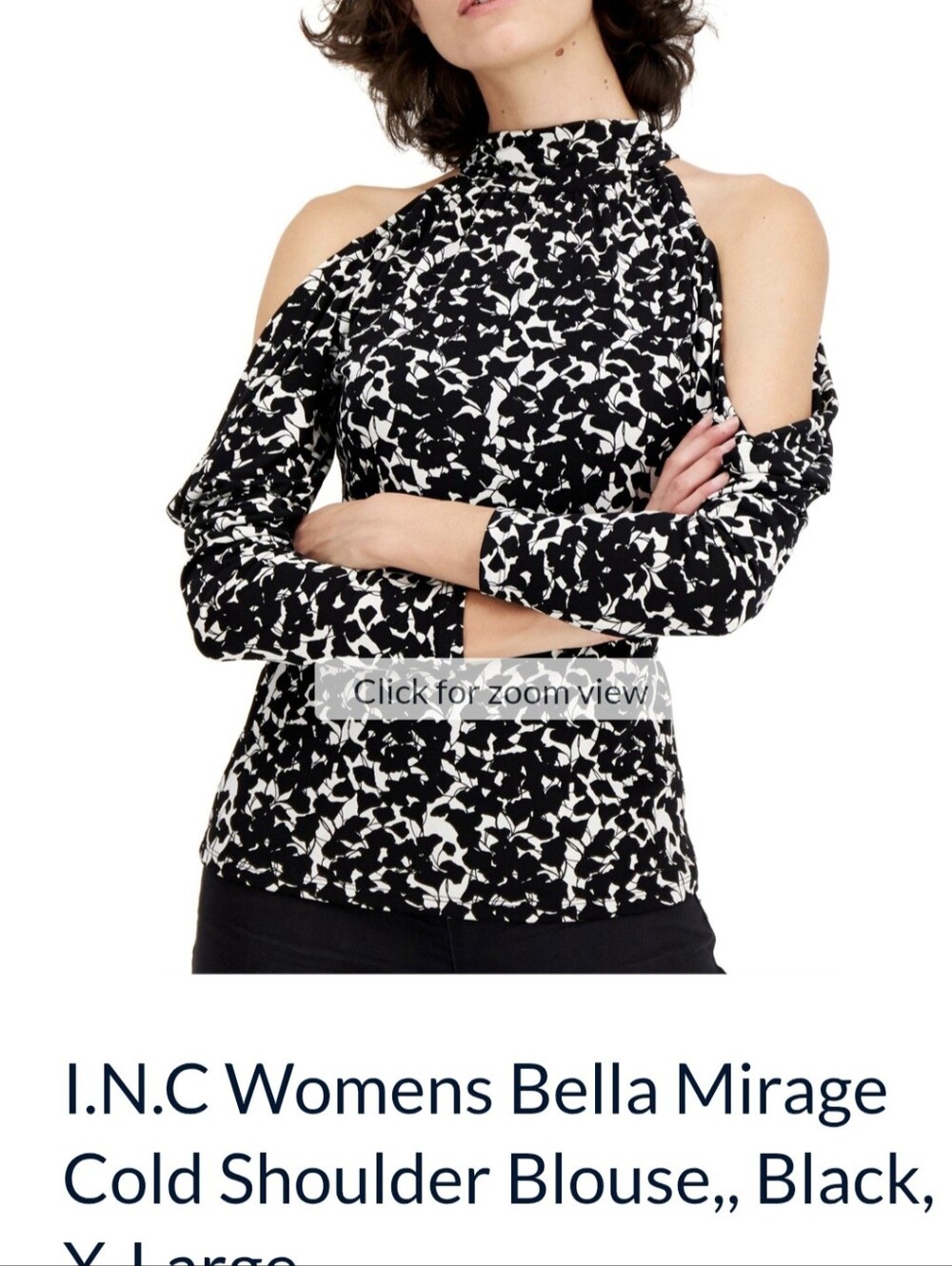 INC International Concepts Black and White Cold-Shoulder High-Neck Blouse XL New